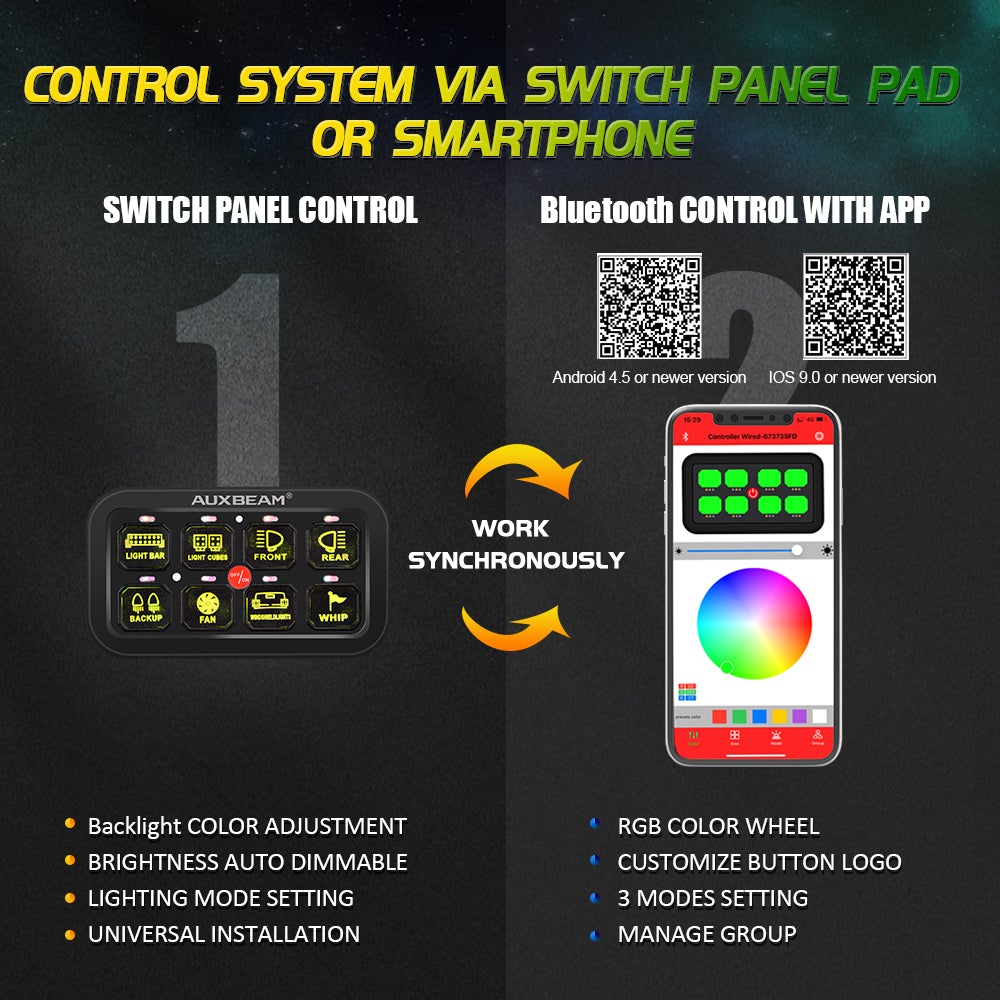 Auxbeam 8 Switch Panel +Bluetooth – Level Up Suspension